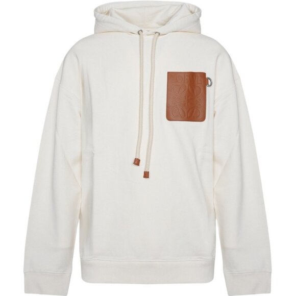 LOEWE Anagram Leather Patch Hoodie White Ash Size Med - Picture 1 of 2